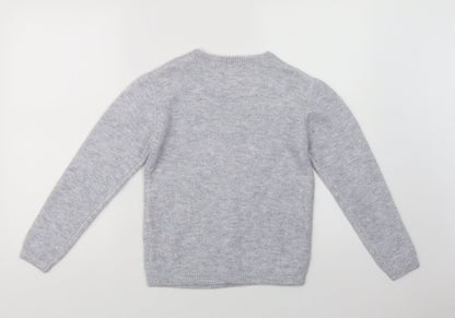 Matalan Girls Grey Crew Neck  Acrylic Shrug Jumper Size 10 Years   - Unicorn