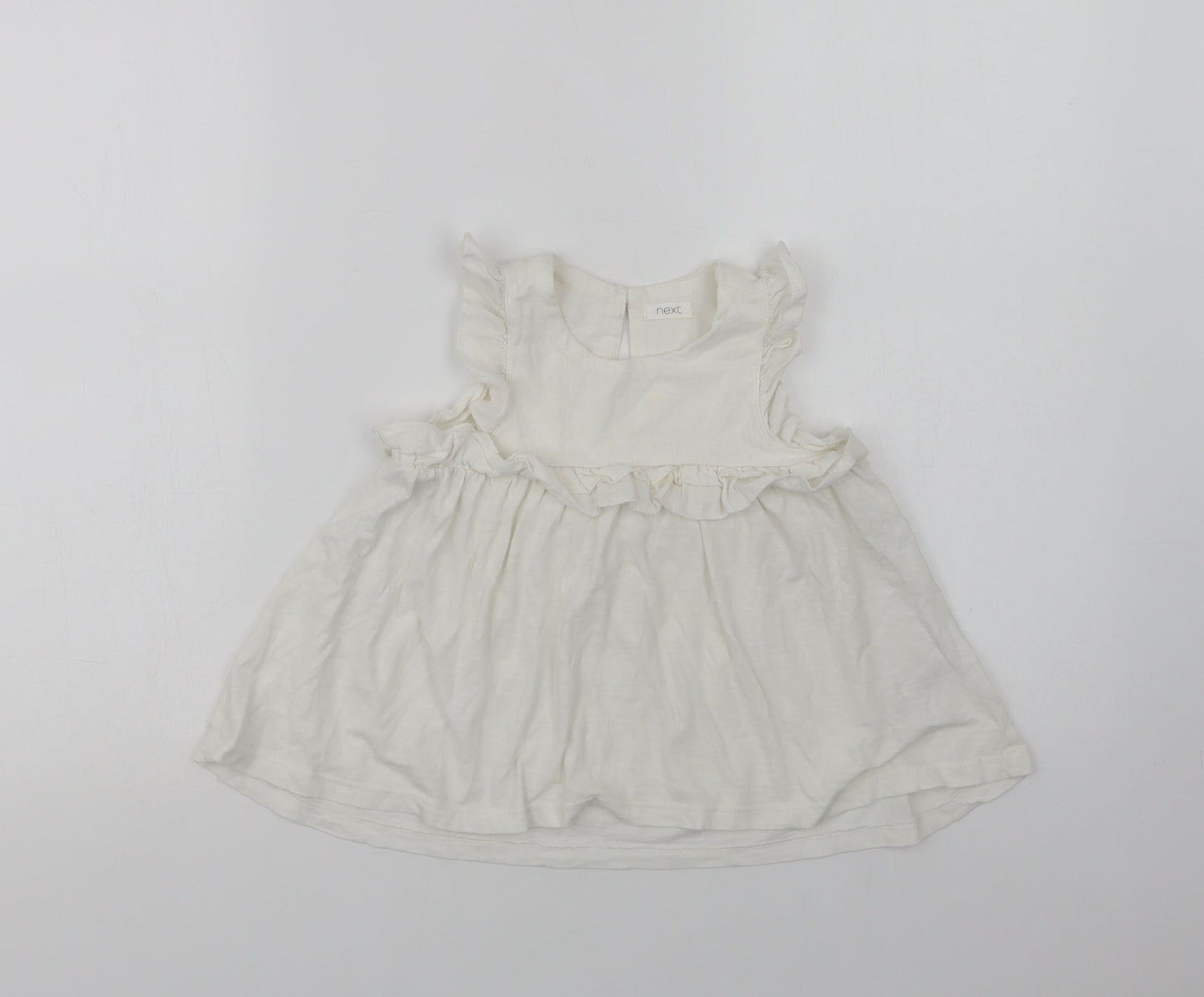 NEXT Girls White  Cotton Basic Blouse Size 3 Years Crew Neck Button