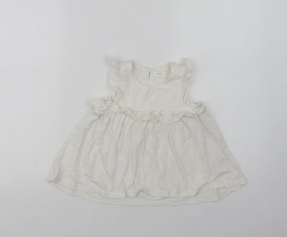NEXT Girls White  Cotton Basic Blouse Size 3 Years Crew Neck Button