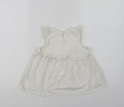 NEXT Girls White  Cotton Basic Blouse Size 3 Years Crew Neck Button