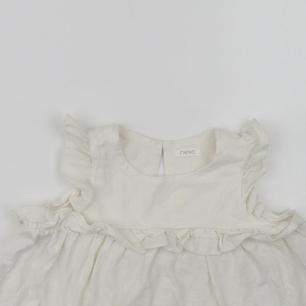 NEXT Girls White  Cotton Basic Blouse Size 3 Years Crew Neck Button