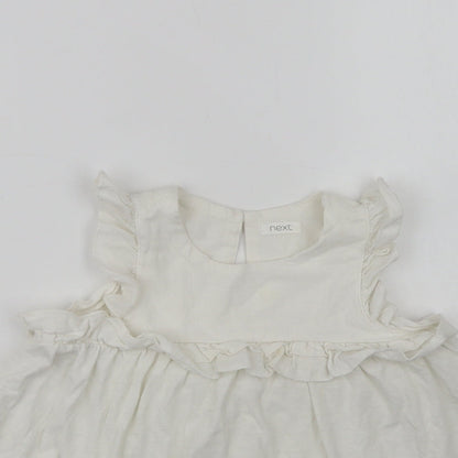 NEXT Girls White  Cotton Basic Blouse Size 3 Years Crew Neck Button