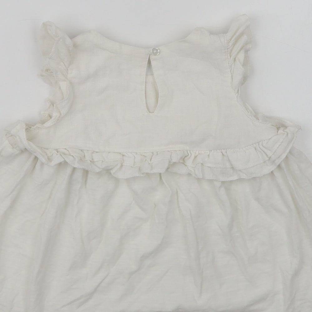 NEXT Girls White  Cotton Basic Blouse Size 3 Years Crew Neck Button