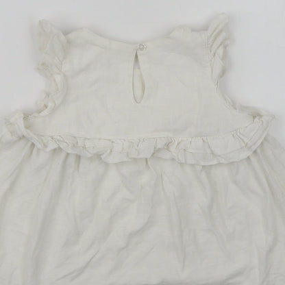 NEXT Girls White  Cotton Basic Blouse Size 3 Years Crew Neck Button
