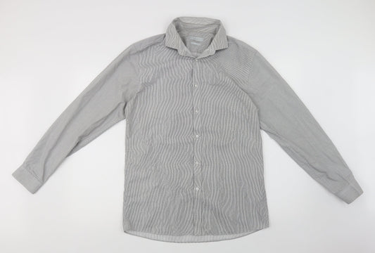 Red Herr Mens Grey Geometric Polyester  Dress Shirt Size 15.5 Collared Button