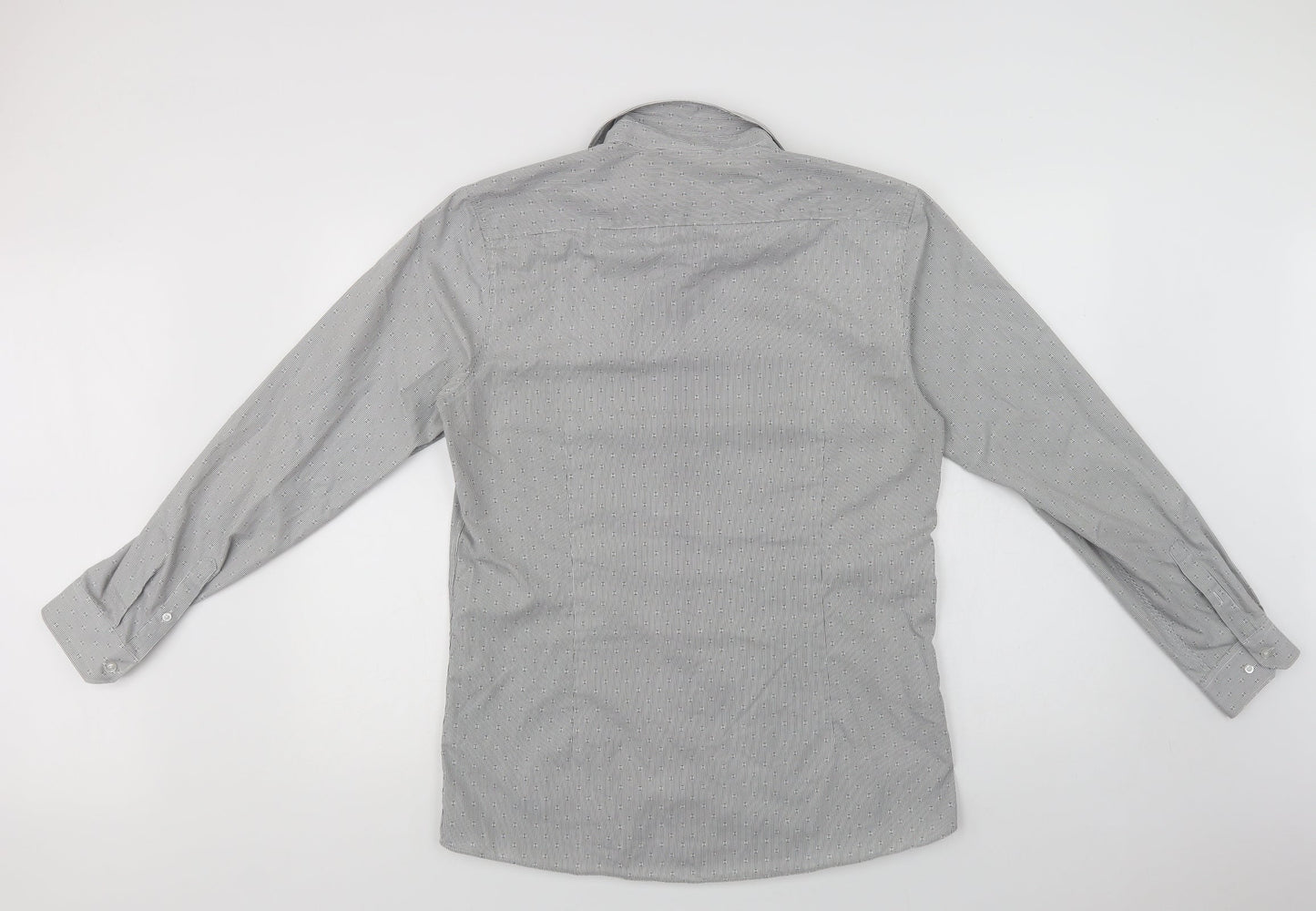 Red Herr Mens Grey Geometric Polyester  Dress Shirt Size 15.5 Collared Button