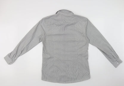 Red Herr Mens Grey Geometric Polyester  Dress Shirt Size 15.5 Collared Button