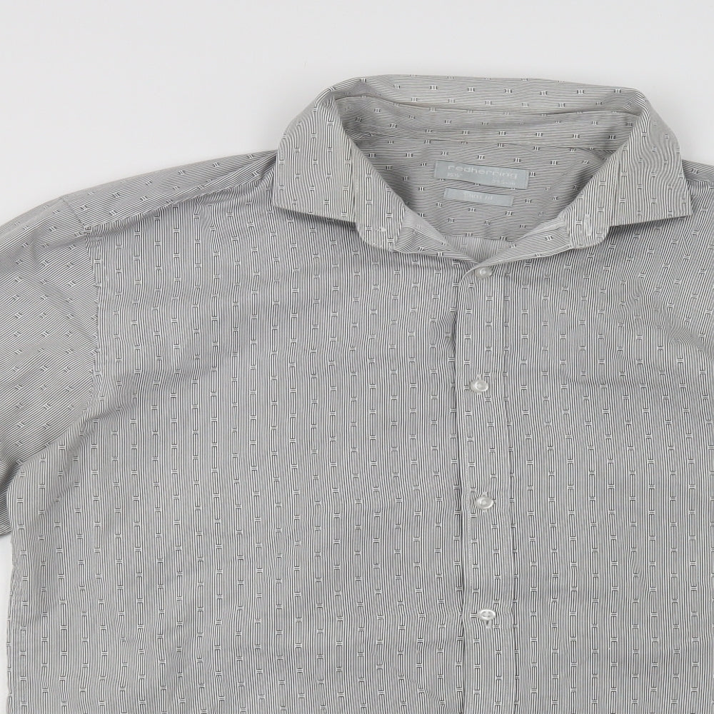 Red Herr Mens Grey Geometric Polyester  Dress Shirt Size 15.5 Collared Button