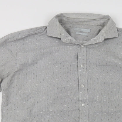 Red Herr Mens Grey Geometric Polyester  Dress Shirt Size 15.5 Collared Button