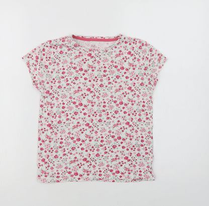 F&F Girls White Floral Cotton Basic T-Shirt Size 8-9 Years Crew Neck