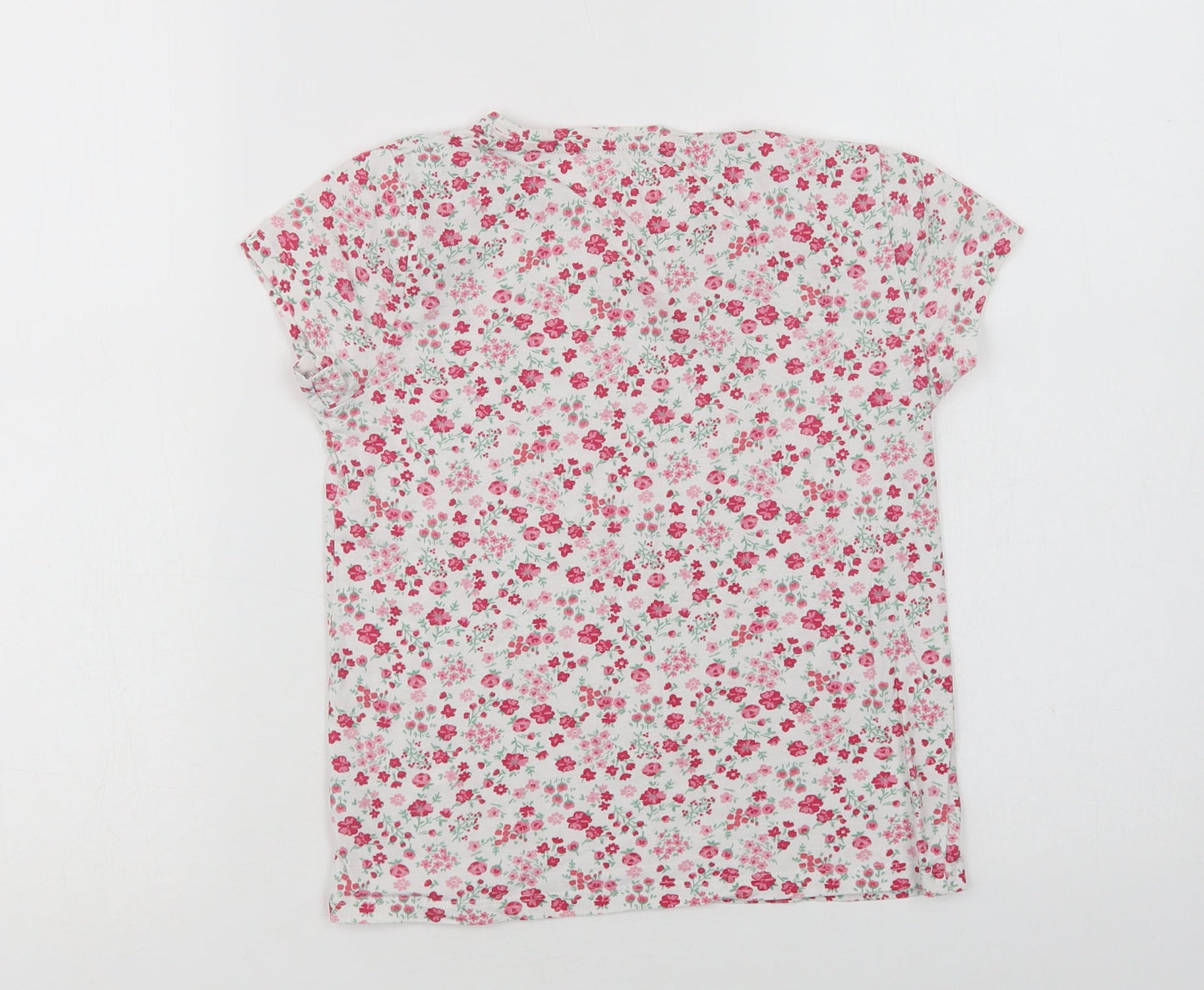 F&F Girls White Floral Cotton Basic T-Shirt Size 8-9 Years Crew Neck