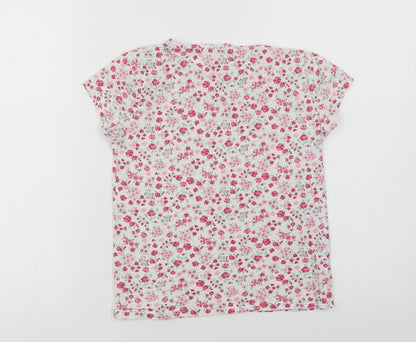 F&F Girls White Floral Cotton Basic T-Shirt Size 8-9 Years Crew Neck