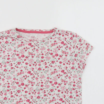 F&F Girls White Floral Cotton Basic T-Shirt Size 8-9 Years Crew Neck