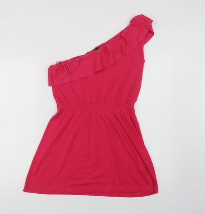 NEXT Womens Pink  Cotton A-Line  Size 14  One Shoulder