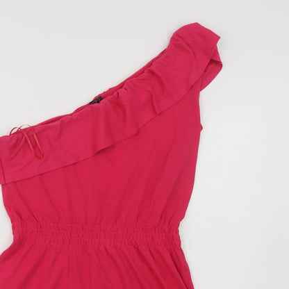 NEXT Womens Pink  Cotton A-Line  Size 14  One Shoulder