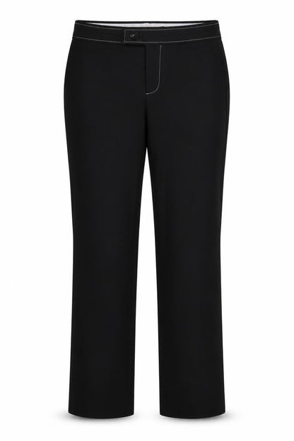 Front view of Mango women’s black dress pants trousers, size UK 10, 28-inch leg regular button