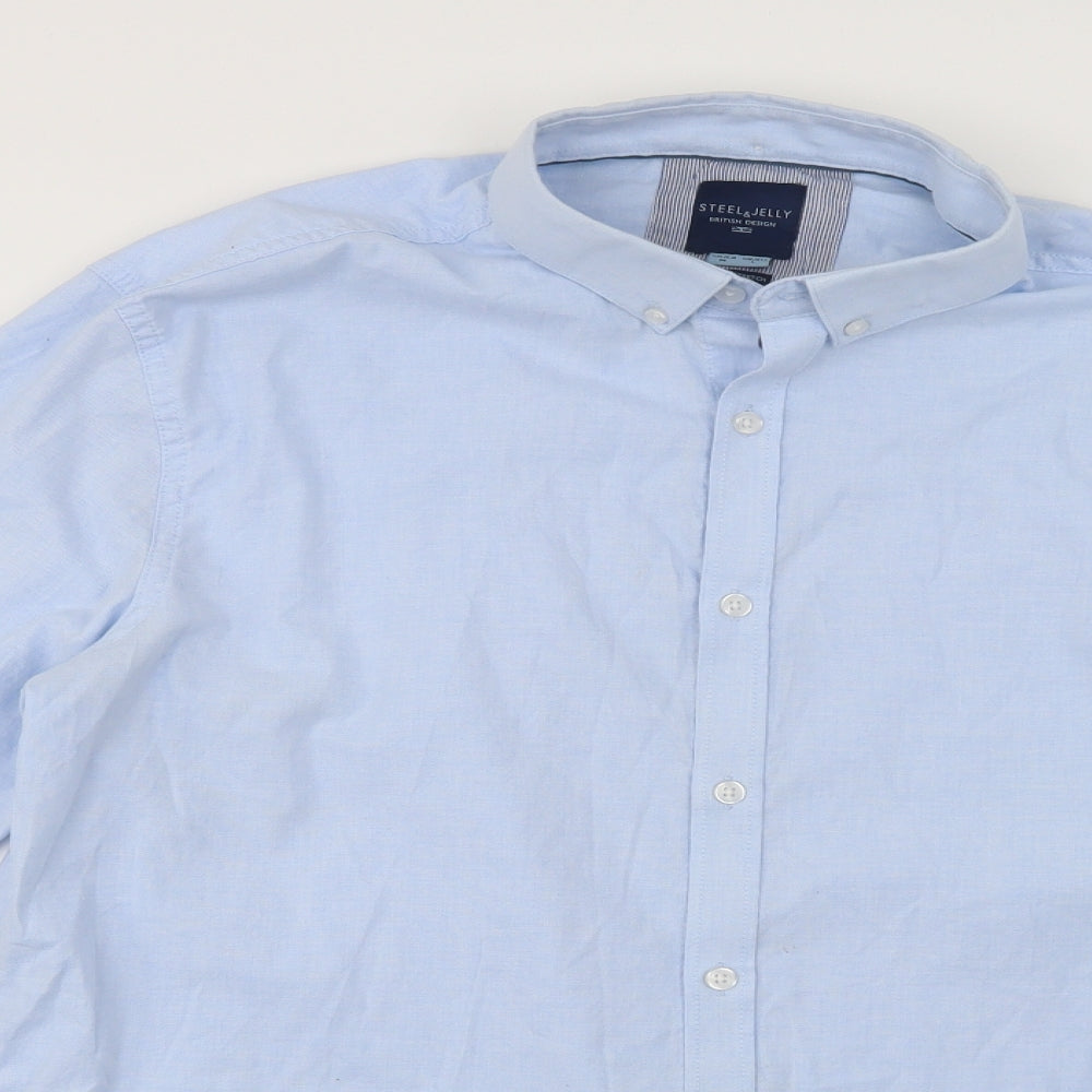 Steel & Jelly Mens Blue  Cotton  Button-Up Size M Collared Button