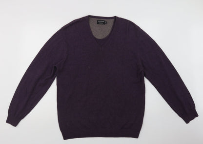 Greenwoods Mens Purple V-Neck  Cotton Pullover Jumper Size M