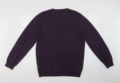 Greenwoods Mens Purple V-Neck  Cotton Pullover Jumper Size M