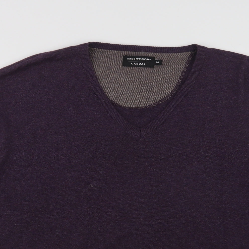 Greenwoods Mens Purple V-Neck  Cotton Pullover Jumper Size M