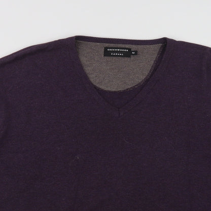 Greenwoods Mens Purple V-Neck  Cotton Pullover Jumper Size M