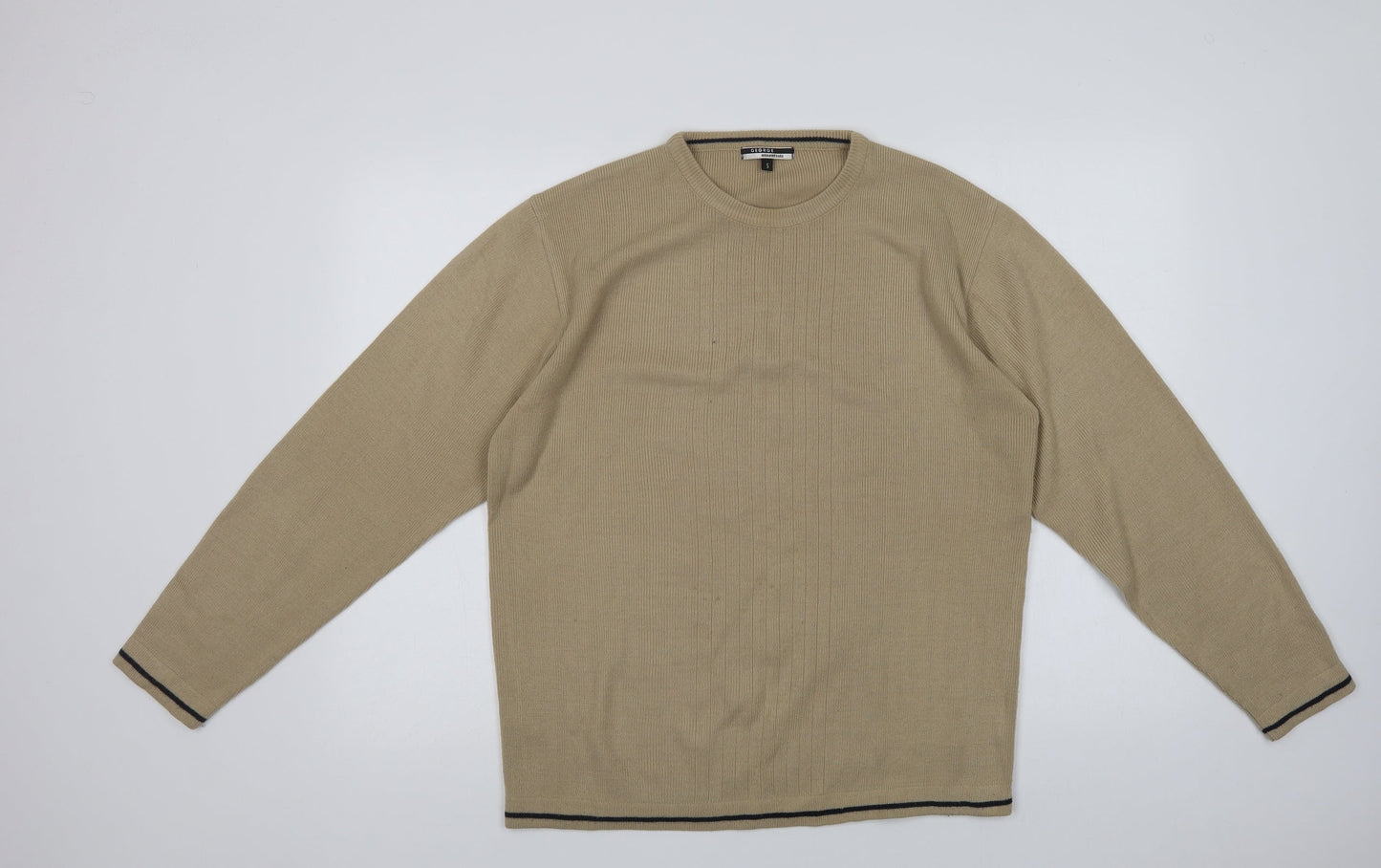 George Mens Beige Crew Neck  Acrylic Pullover Jumper Size S