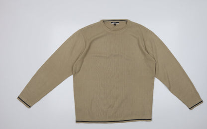 George Mens Beige Crew Neck  Acrylic Pullover Jumper Size S
