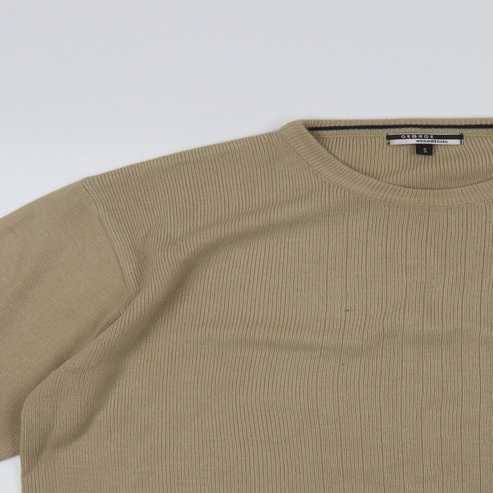 George Mens Beige Crew Neck  Acrylic Pullover Jumper Size S
