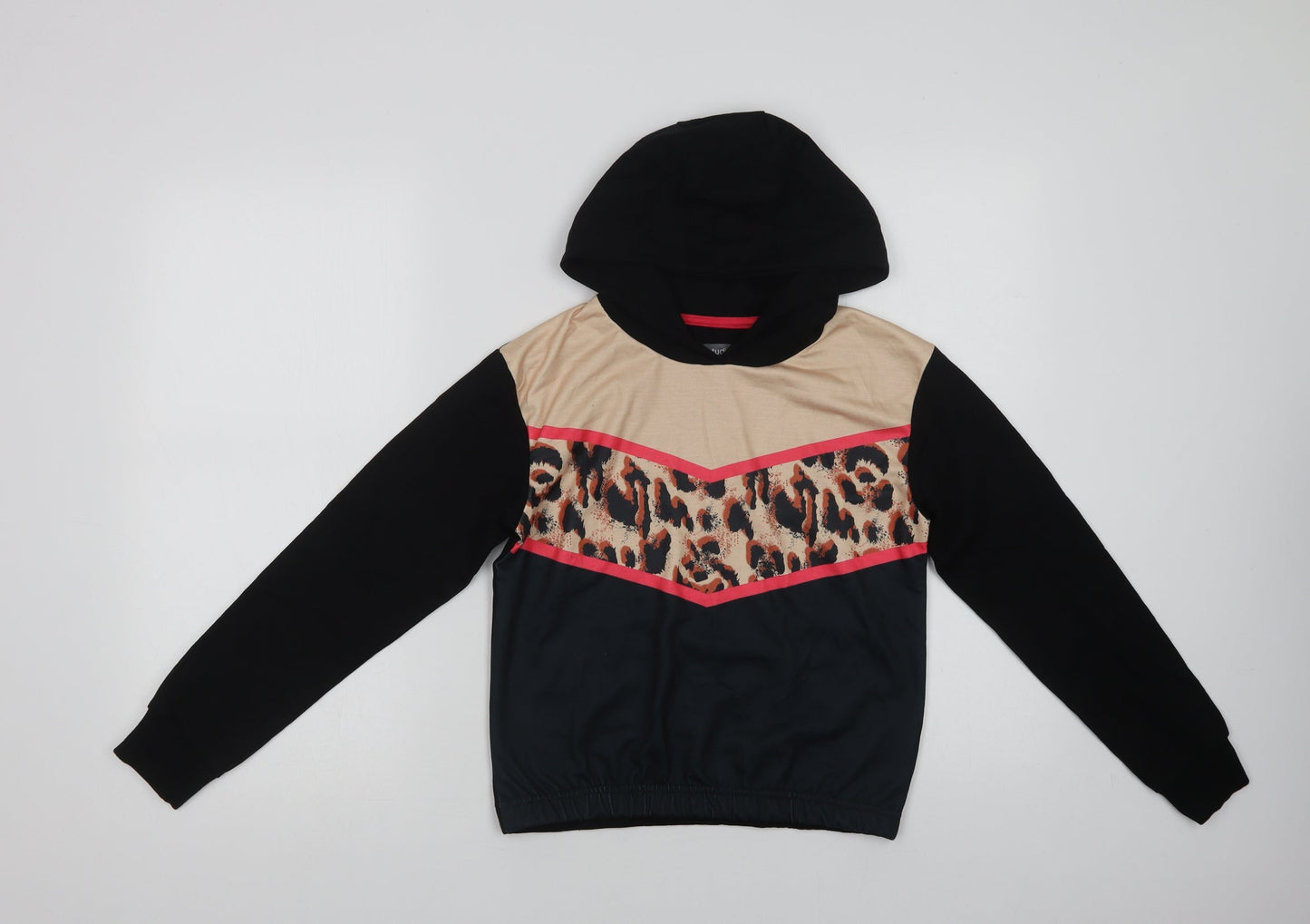 Studio Girls Black Animal Print Polyester Pullover Hoodie Size 12-13 Years