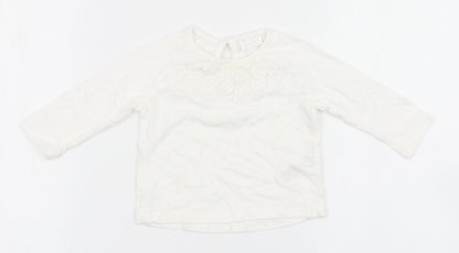 F&F Girls Ivory  100% Cotton Basic T-Shirt Size 0-3 Months Round Neck Button