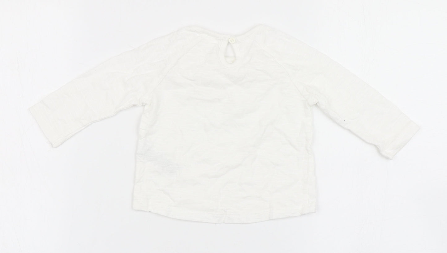 F&F Girls Ivory  100% Cotton Basic T-Shirt Size 0-3 Months Round Neck Button