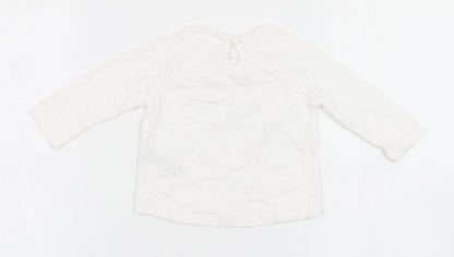 F&F Girls Ivory  100% Cotton Basic T-Shirt Size 0-3 Months Round Neck Button