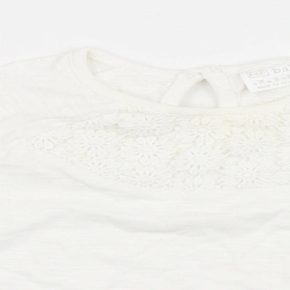F&F Girls Ivory  100% Cotton Basic T-Shirt Size 0-3 Months Round Neck Button