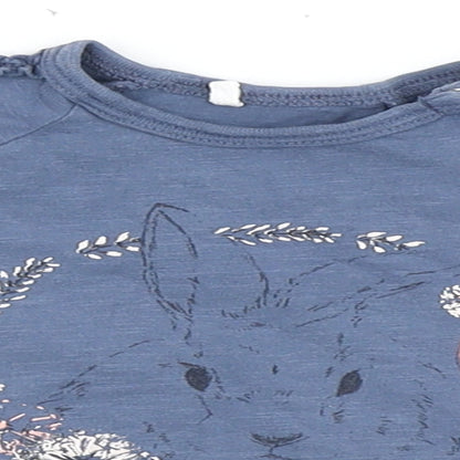 name it Girls Blue  Cotton Basic T-Shirt Size 0-3 Months Round Neck Snap - Bunny