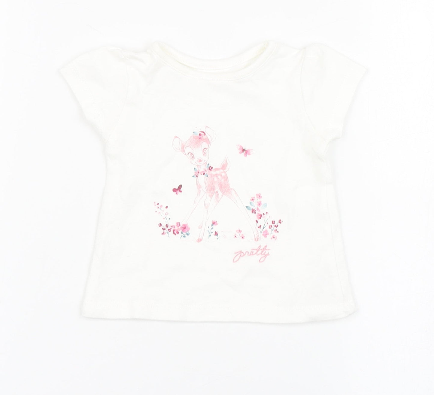 George Girls White  100% Cotton Basic T-Shirt Size Newborn Round Neck  - Bambi, Disney