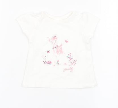 George Girls White  100% Cotton Basic T-Shirt Size Newborn Round Neck  - Bambi, Disney