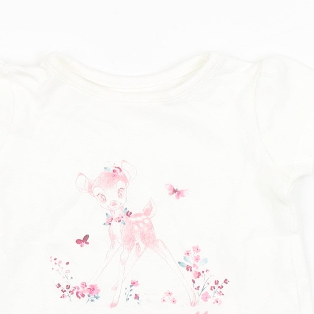 George Girls White  100% Cotton Basic T-Shirt Size Newborn Round Neck  - Bambi, Disney