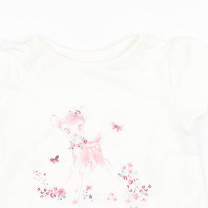 George Girls White  100% Cotton Basic T-Shirt Size Newborn Round Neck  - Bambi, Disney