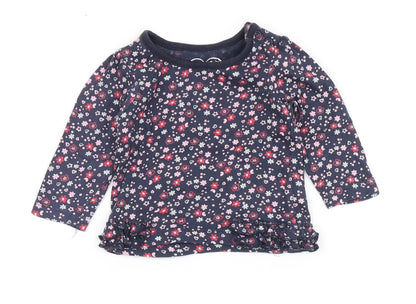 Earlydays Girls Blue Floral 100% Cotton Basic T-Shirt Size 0-3 Months Round Neck Snap - Flowers