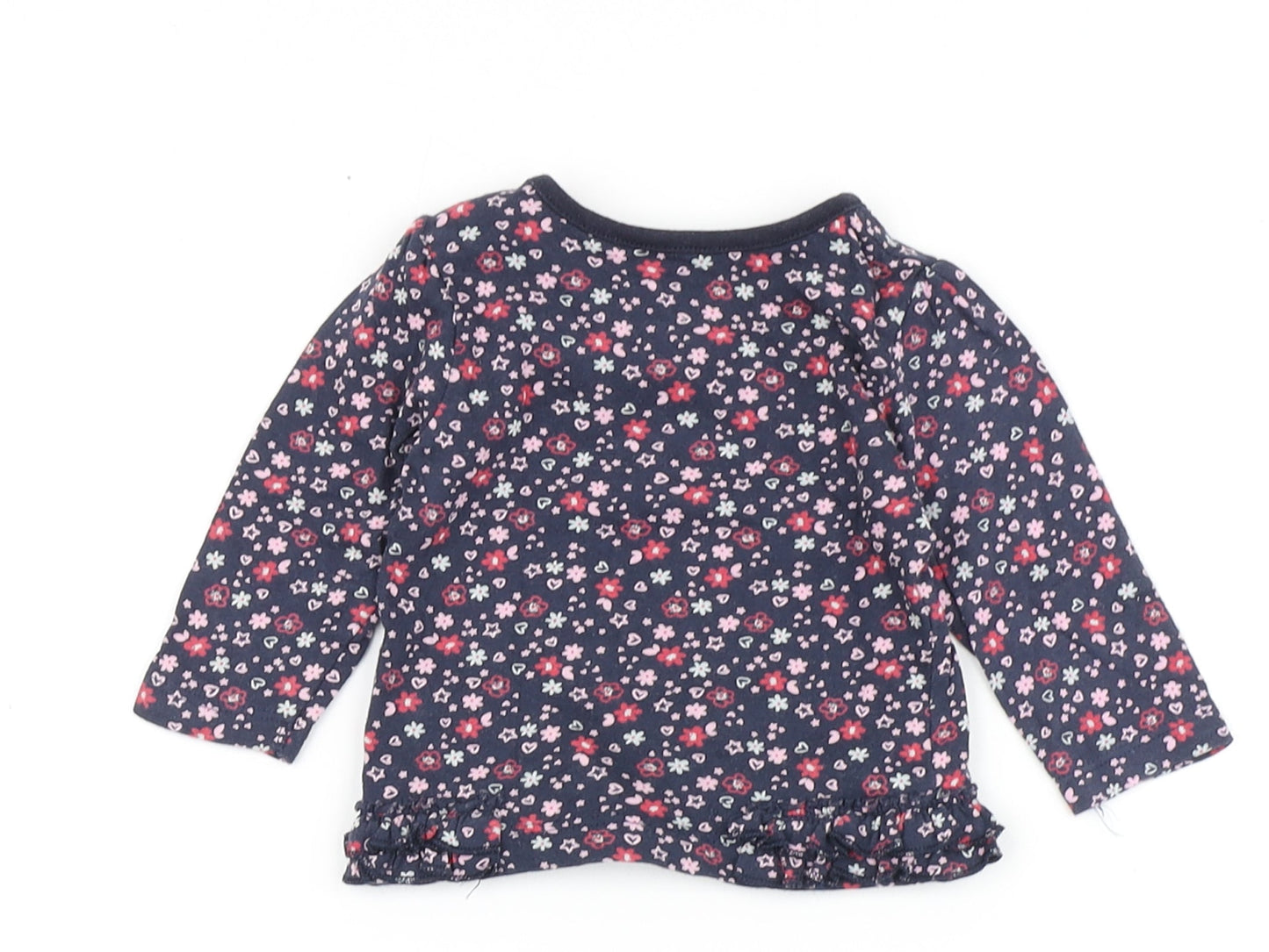 Earlydays Girls Blue Floral 100% Cotton Basic T-Shirt Size 0-3 Months Round Neck Snap - Flowers