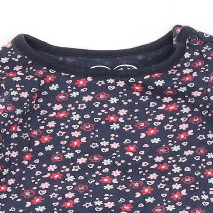 Earlydays Girls Blue Floral 100% Cotton Basic T-Shirt Size 0-3 Months Round Neck Snap - Flowers