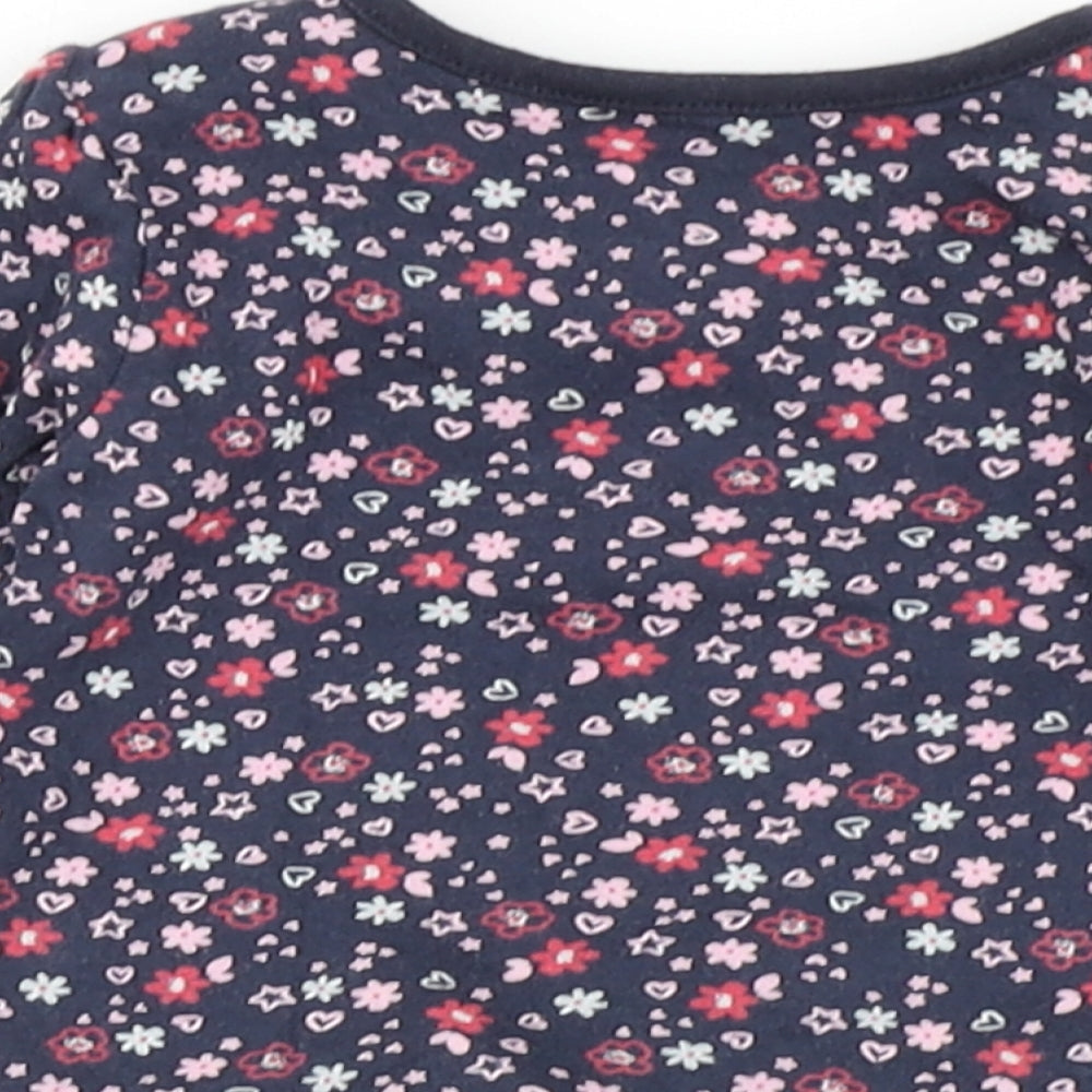 Earlydays Girls Blue Floral 100% Cotton Basic T-Shirt Size 0-3 Months Round Neck Snap - Flowers