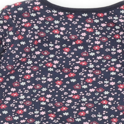 Earlydays Girls Blue Floral 100% Cotton Basic T-Shirt Size 0-3 Months Round Neck Snap - Flowers