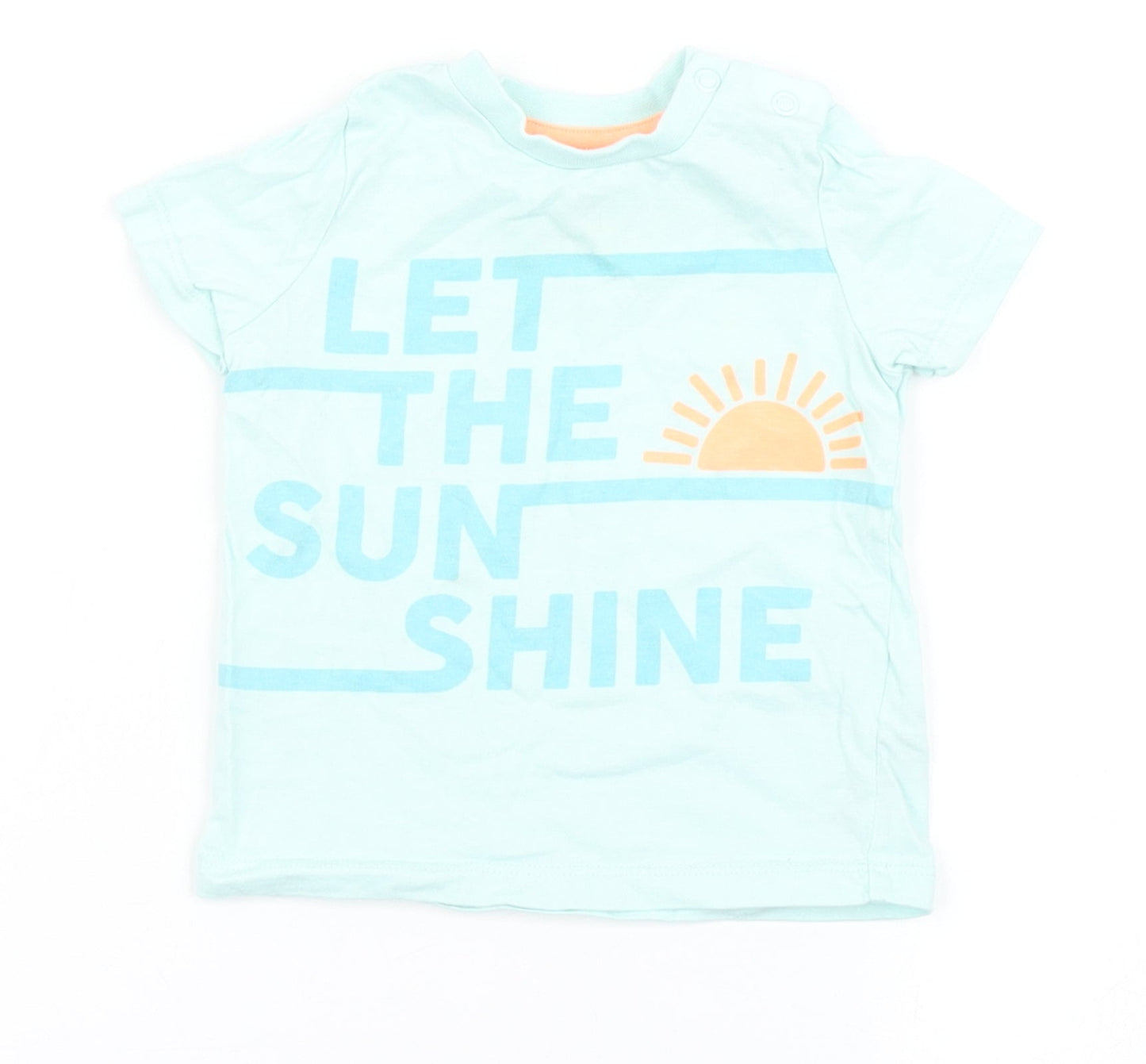 F&F Boys Blue  100% Cotton Basic T-Shirt Size 3-6 Months Round Neck Snap - Let the sun shine