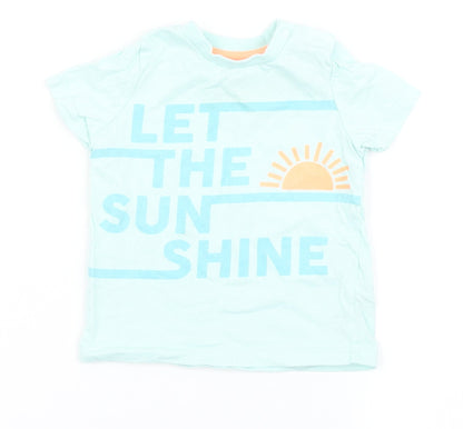 F&F Boys Blue  100% Cotton Basic T-Shirt Size 3-6 Months Round Neck Snap - Let the sun shine