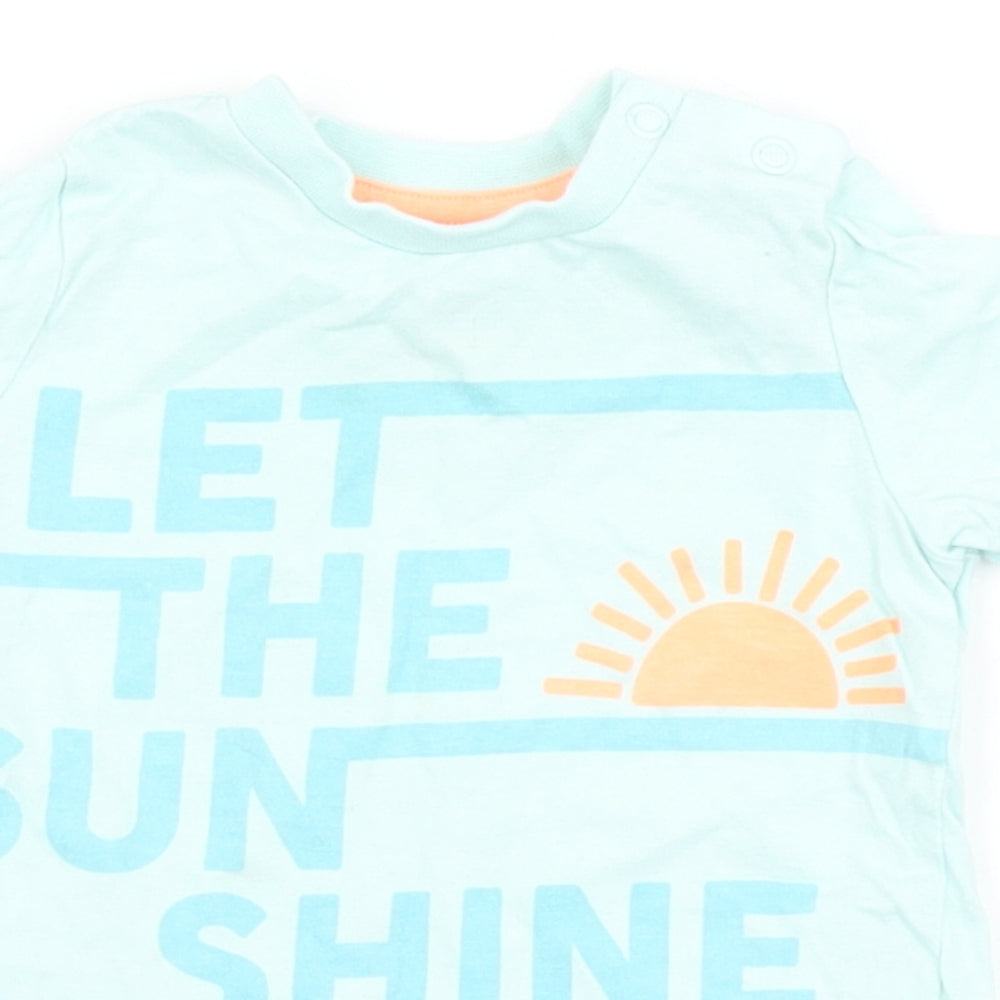 F&F Boys Blue  100% Cotton Basic T-Shirt Size 3-6 Months Round Neck Snap - Let the sun shine