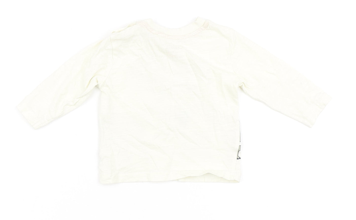Primark Boys Ivory  100% Cotton Basic T-Shirt Size 3-6 Months Round Neck Snap - Dinosaur