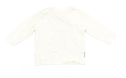 Primark Boys Ivory  100% Cotton Basic T-Shirt Size 3-6 Months Round Neck Snap - Dinosaur