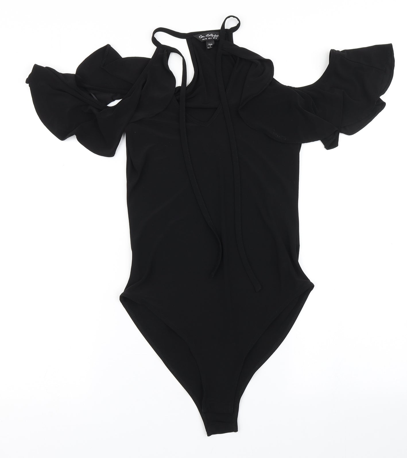 Miss Selfridge Womens Black  Polyester Bodysuit One-Piece Size 10   - Cold Shoulder