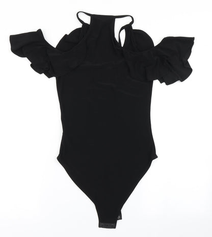 Miss Selfridge Womens Black  Polyester Bodysuit One-Piece Size 10   - Cold Shoulder
